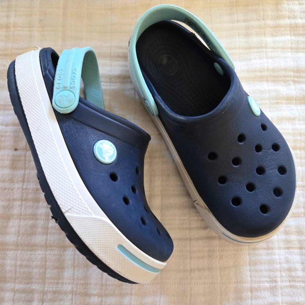 Crocs Navy and Aqua Clogs 10-11 kids